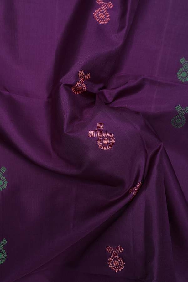 Soft Silk Saree In Deep Purple With Threadwork Buttas