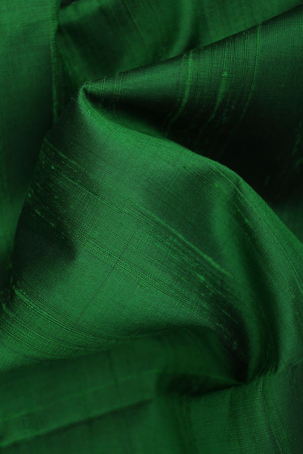 Raw Silk Saree In Leaf Green With Plain