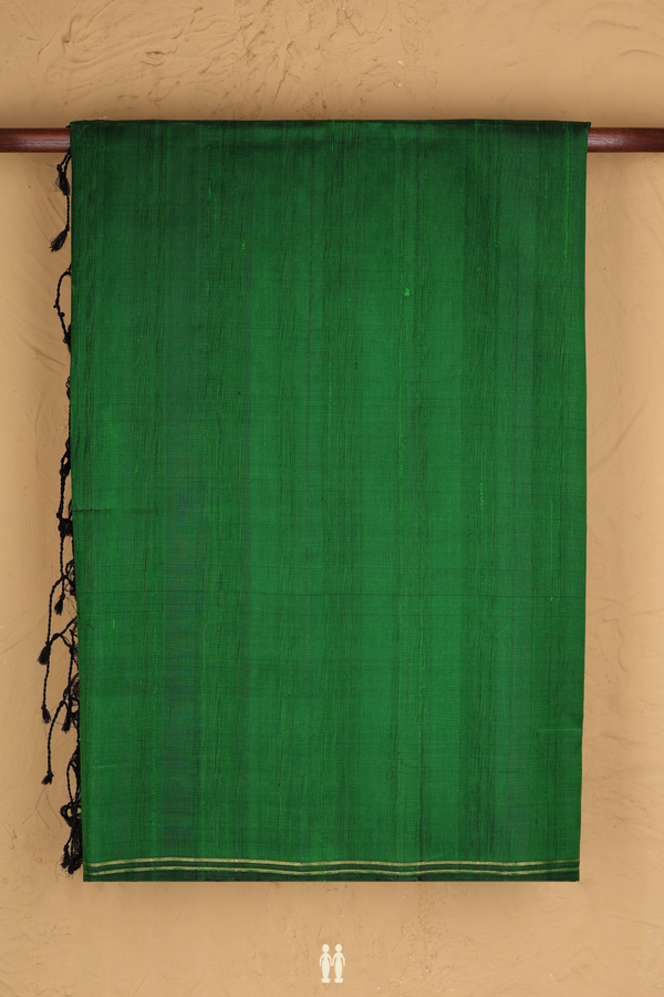 Raw Silk Saree In Leaf Green With Plain