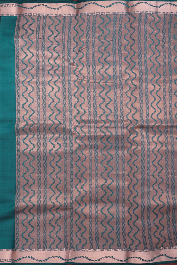 Kanchipuram Silk Saree In Teal Blue With Zari Border