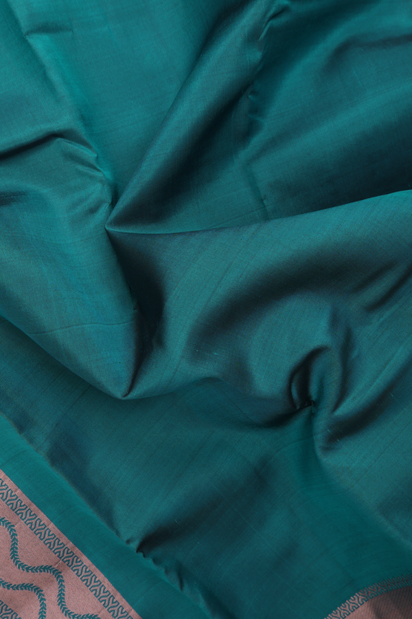 Kanchipuram Silk Saree In Teal Blue With Zari Border