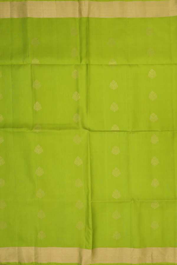 Soft Silk Saree In Parrot Green With Floral Buttas
