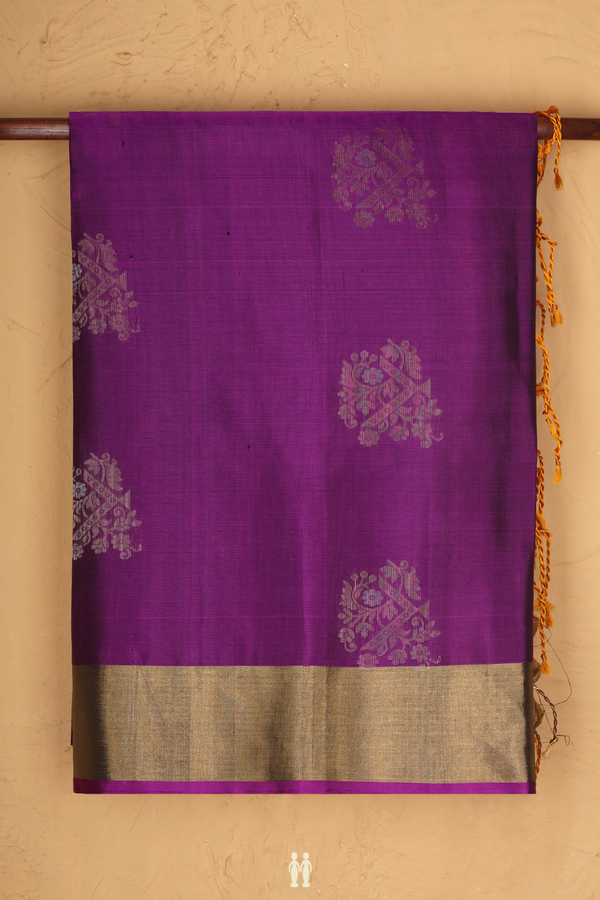 Soft Silk Saree In Purple With Zari Motifs