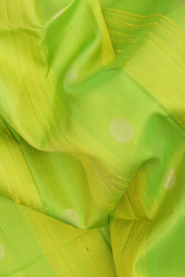 Soft Silk Saree In Lime Green Stripes Along With Buttas