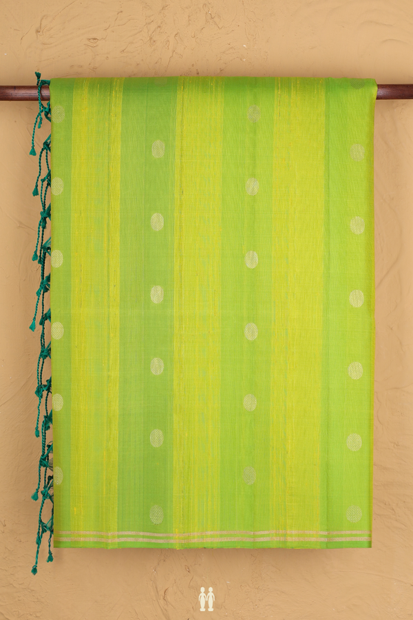 Soft Silk Saree In Lime Green Stripes Along With Buttas
