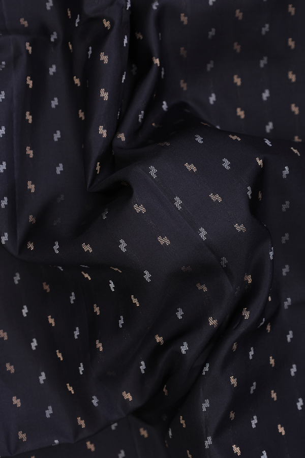 Soft Silk Saree In Black With Zari Buttis