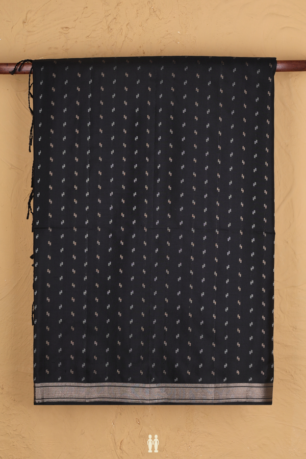 Soft Silk Saree In Black With Zari Buttis