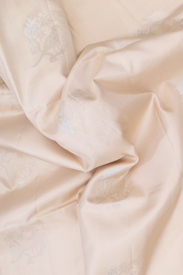 Soft Silk Saree In Beige With Parrot Motifs