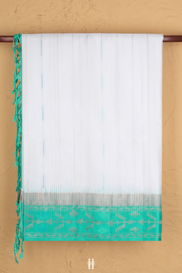 Soft Silk Saree In White With Zari Stripes Design