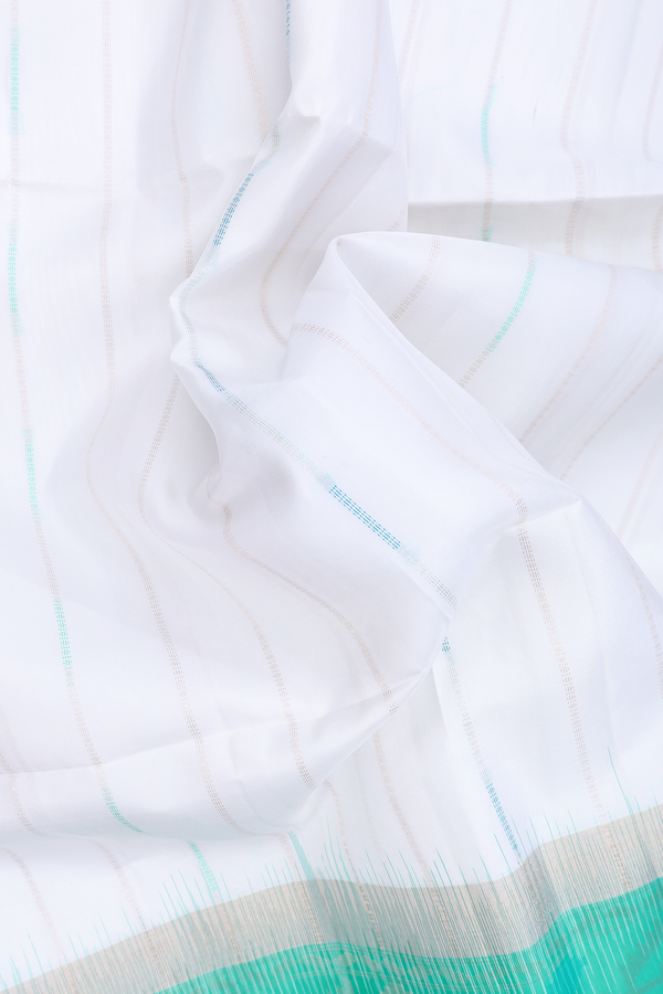 Soft Silk Saree In White With Zari Stripes Design