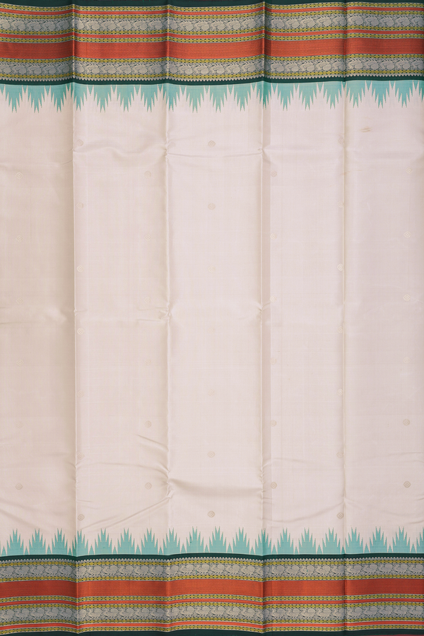 Kanchipuram Silk Saree In Light Grey With Threadwork Buttas