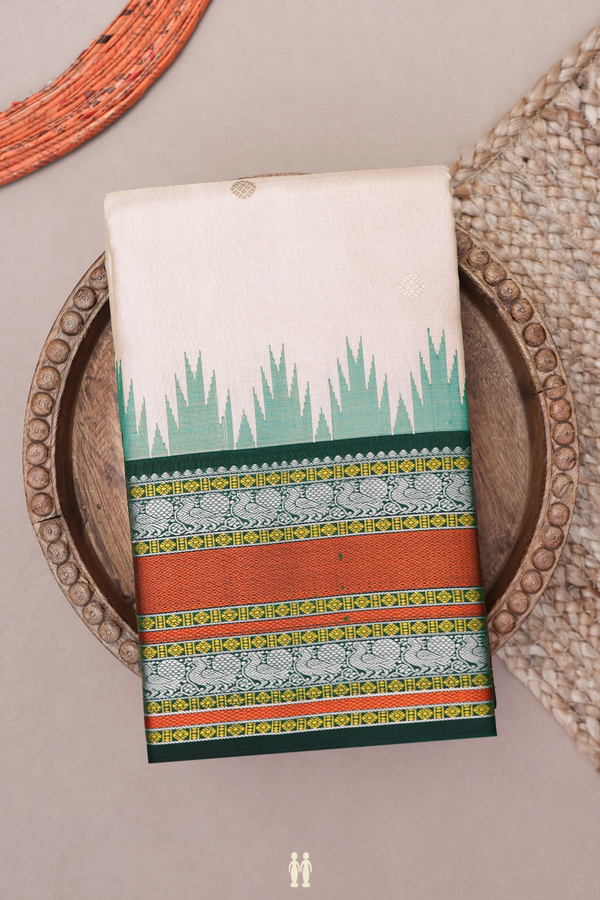 Kanchipuram Silk Saree In Light Grey With Threadwork Buttas