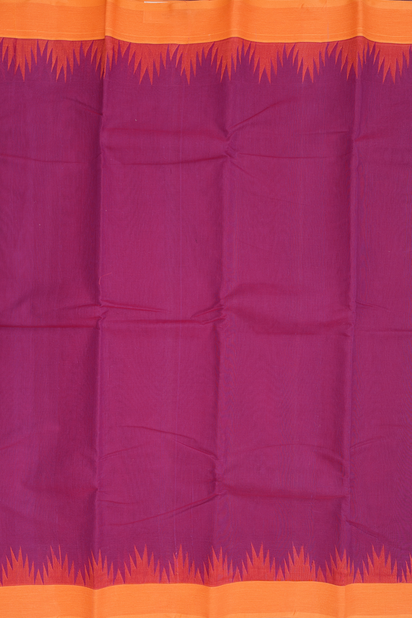 Kanchi Cotton Saree In Plain Deep Magenta With Temple Border