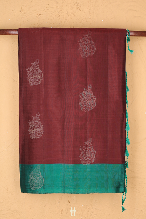 Soft Silk Saree In Rust Red With Zari Motifs