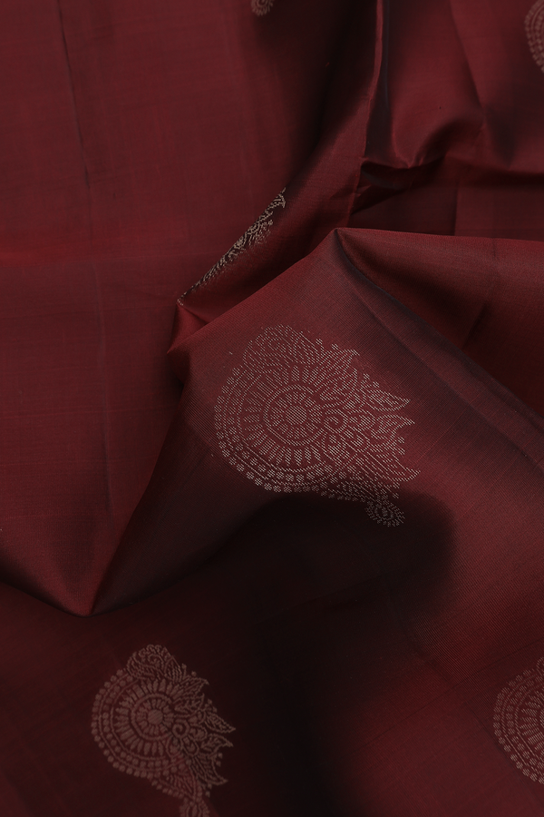 Soft Silk Saree In Rust Red With Zari Motifs