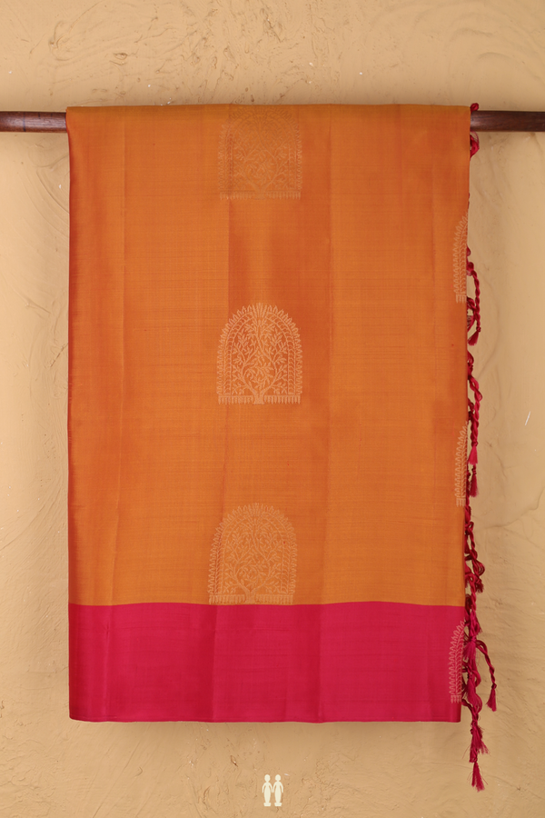 Soft Silk Saree In Ginger Orange With Zari Motifs