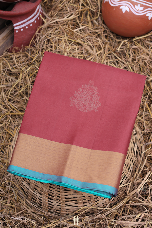 Soft Silk Saree In Dusty Red With Zari Motifs