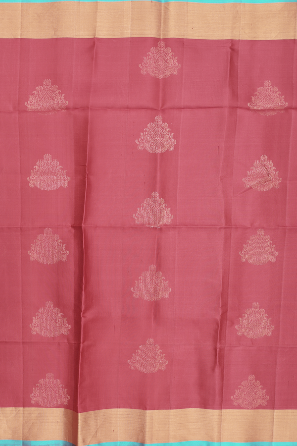 Soft Silk Saree In Dusty Red With Zari Motifs