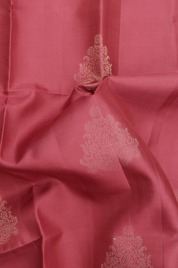 Soft Silk Saree In Dusty Red With Zari Motifs