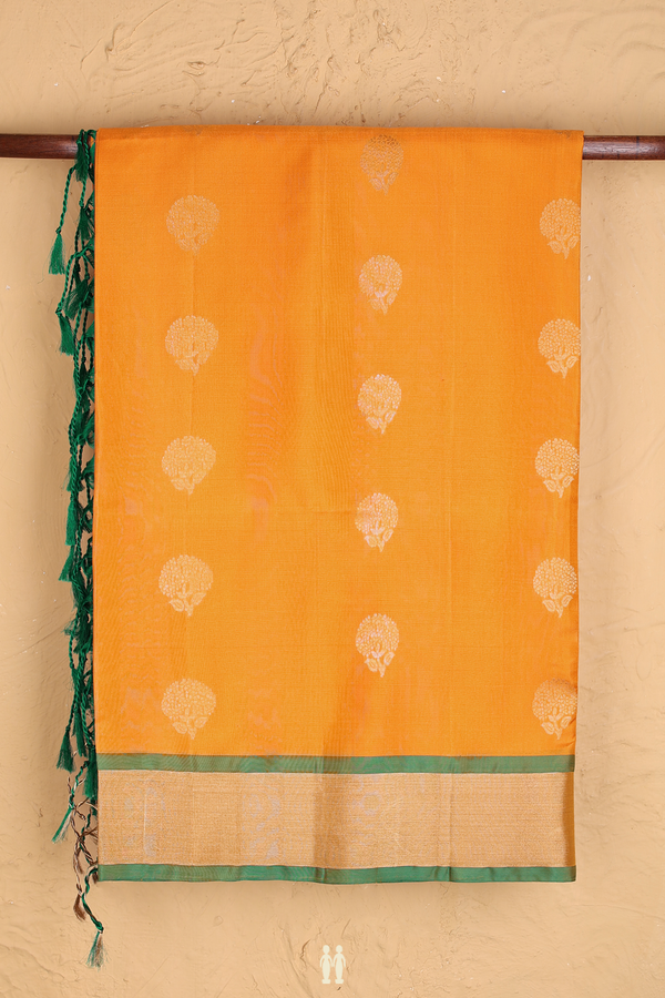 Soft Silk Saree In Royal Orange With Floral Buttas