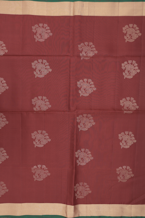 Soft Silk Saree In Brick Red With Floral Motifs