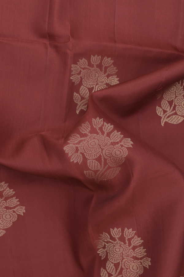 Soft Silk Saree In Brick Red With Floral Motifs