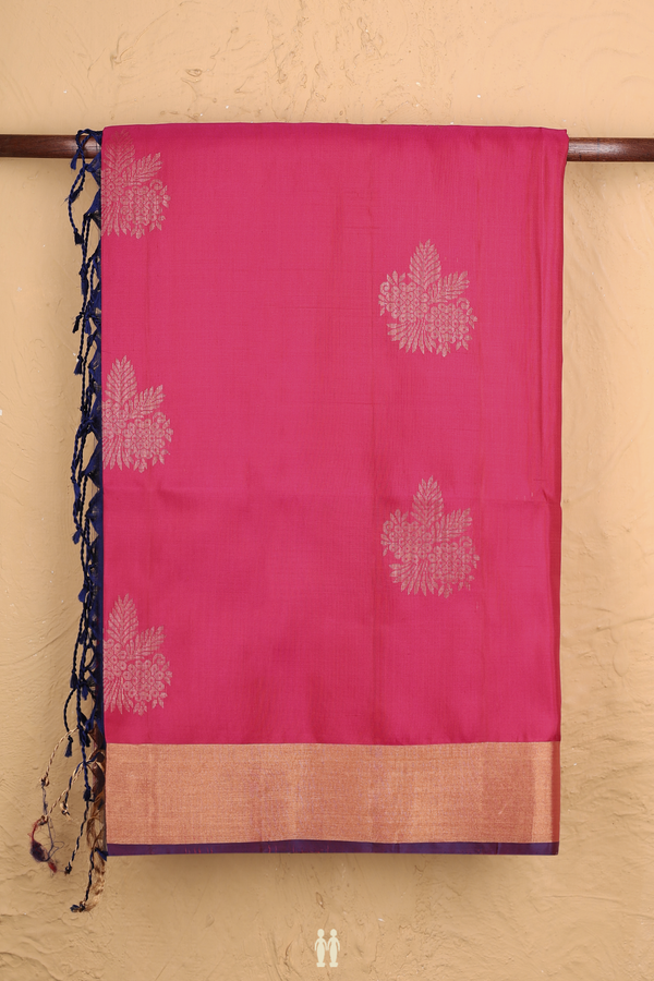 Soft Silk Saree In Magenta With Floral Motifs
