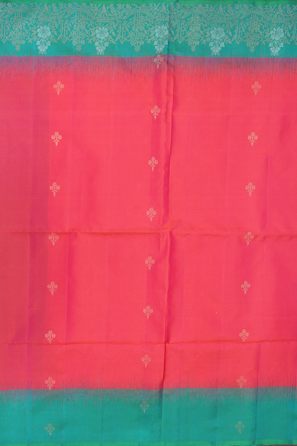 Soft Silk Saree In Rani Pink With Zari Buttas