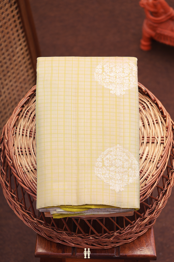 Kanchipuram Silk Saree In Beige Along Checks With Motifs
