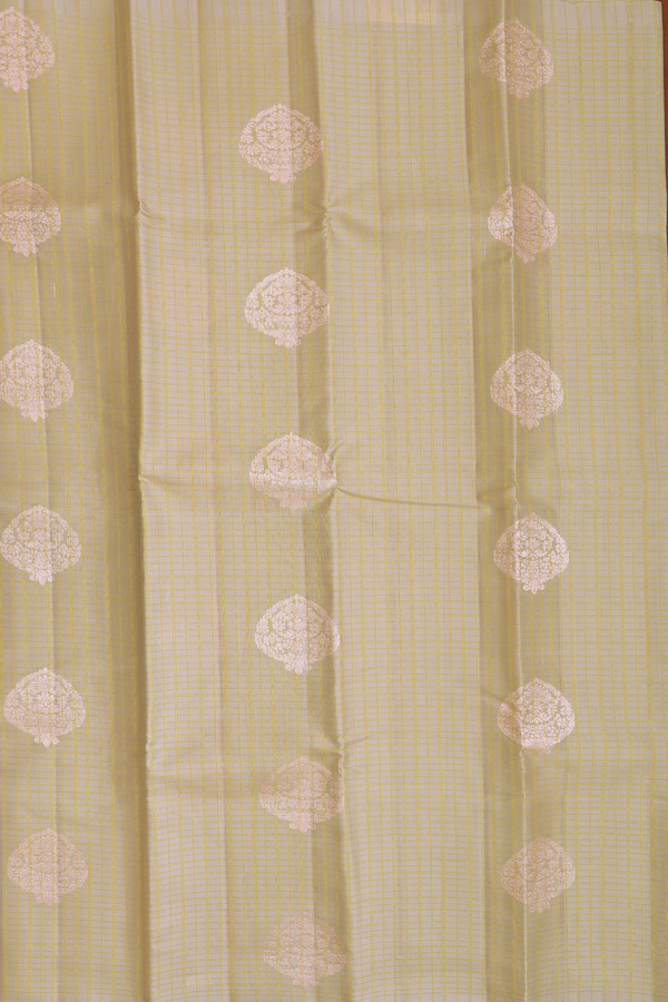 Kanchipuram Silk Saree In Beige Along Checks With Motifs