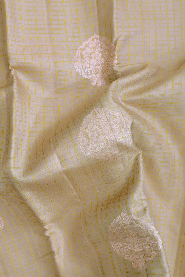 Kanchipuram Silk Saree In Beige Along Checks With Motifs