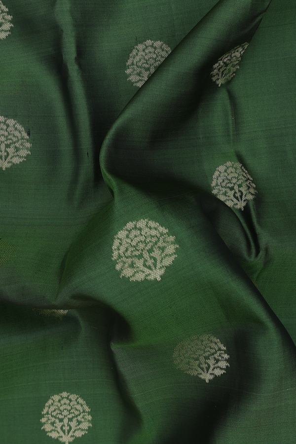 Kanchipuram Silk Saree In Fern Green With Zari Buttas
