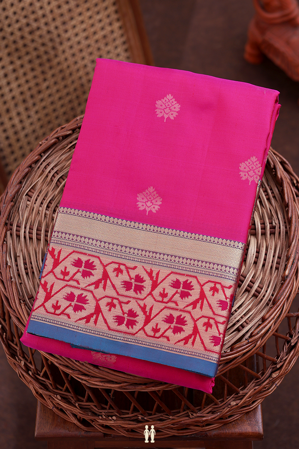 Kanchipuram Silk Saree In Pink With Zari Buttas