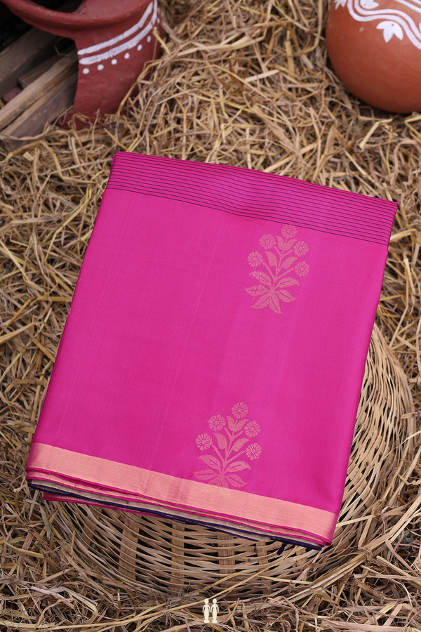 Soft Silk Saree In Magenta Along Stripes With Buttas