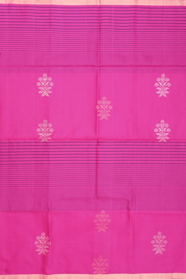 Soft Silk Saree In Magenta Along Stripes With Buttas