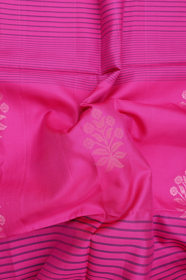 Soft Silk Saree In Magenta Along Stripes With Buttas