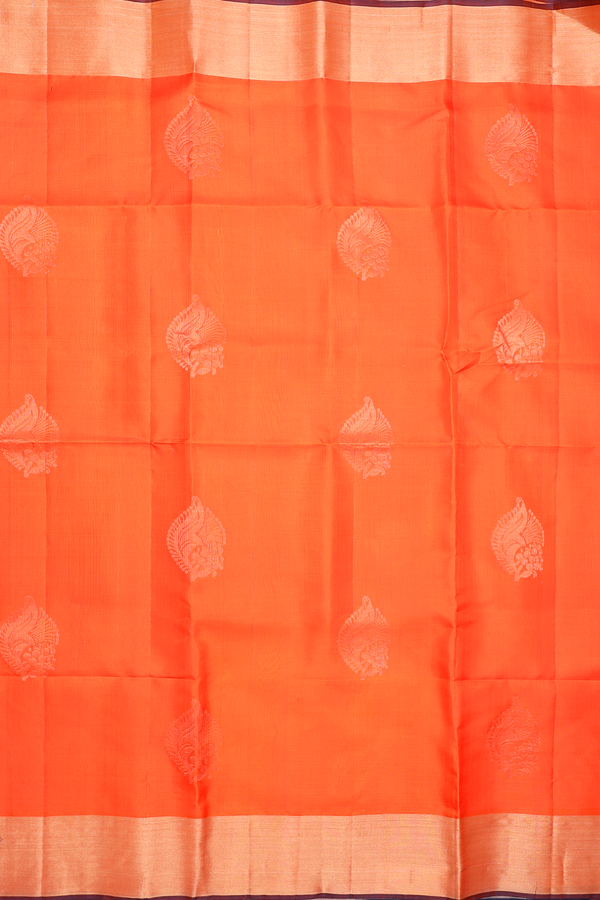 Soft Silk Saree In Bright Orange With Zari Motifs