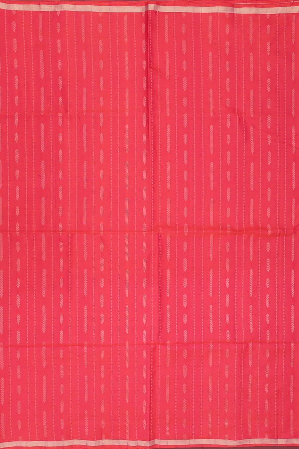 Soft Silk Saree In Coral Orange With Stripes Design