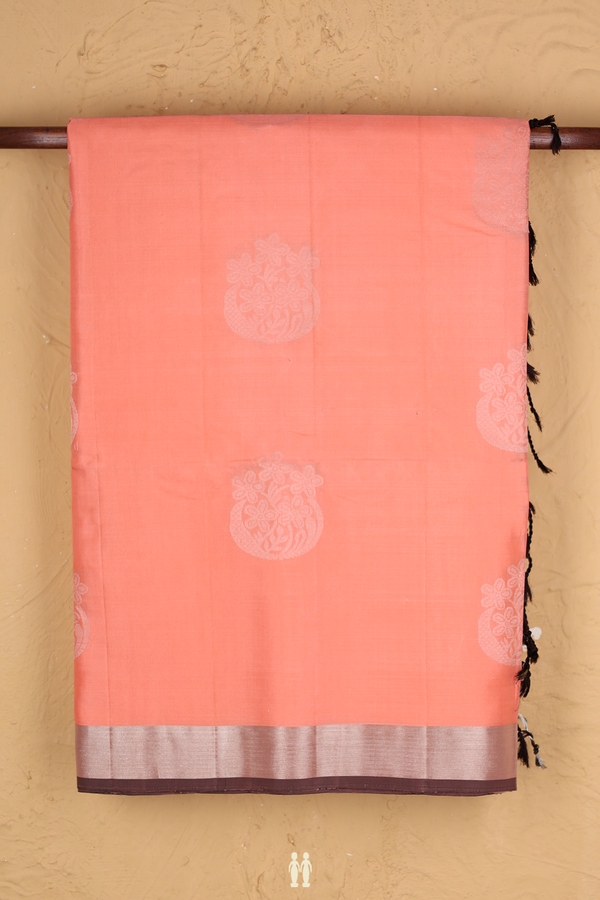 Soft Silk Saree In Peach Pink With Zari Motifs