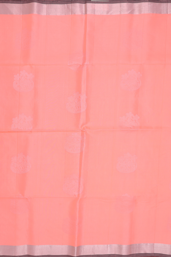 Soft Silk Saree In Peach Pink With Zari Motifs