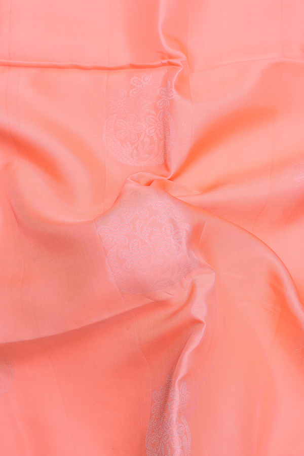 Soft Silk Saree In Peach Pink With Zari Motifs