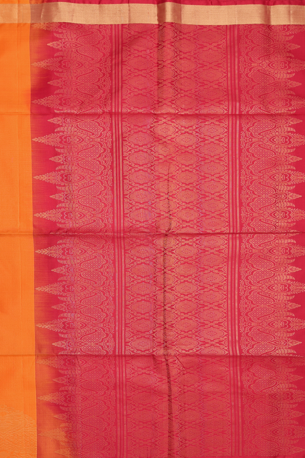 Soft Silk Saree In Bright Orange With Zari Buttas
