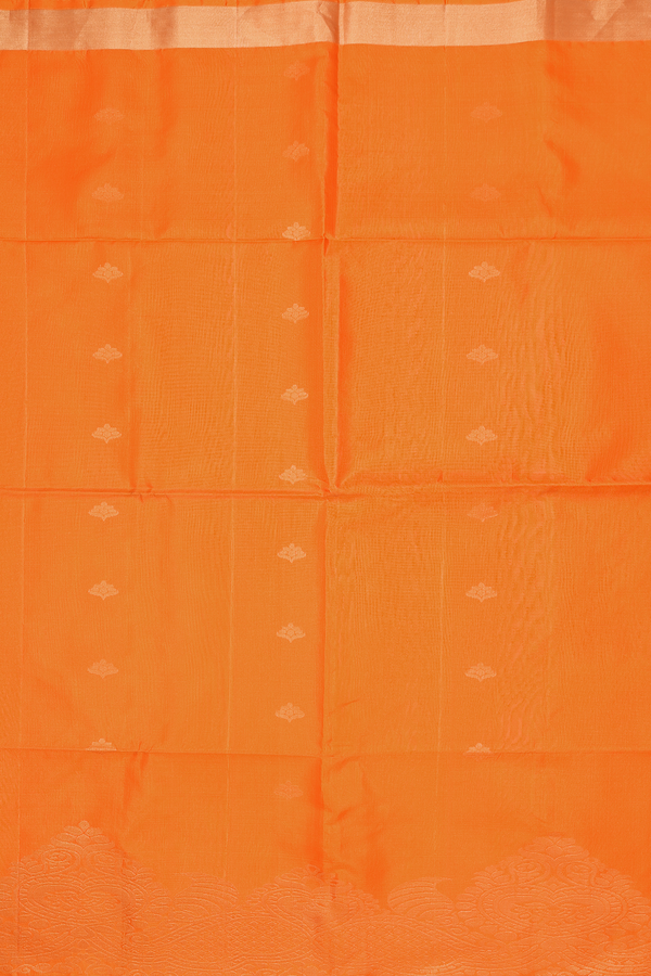 Soft Silk Saree In Bright Orange With Zari Buttas