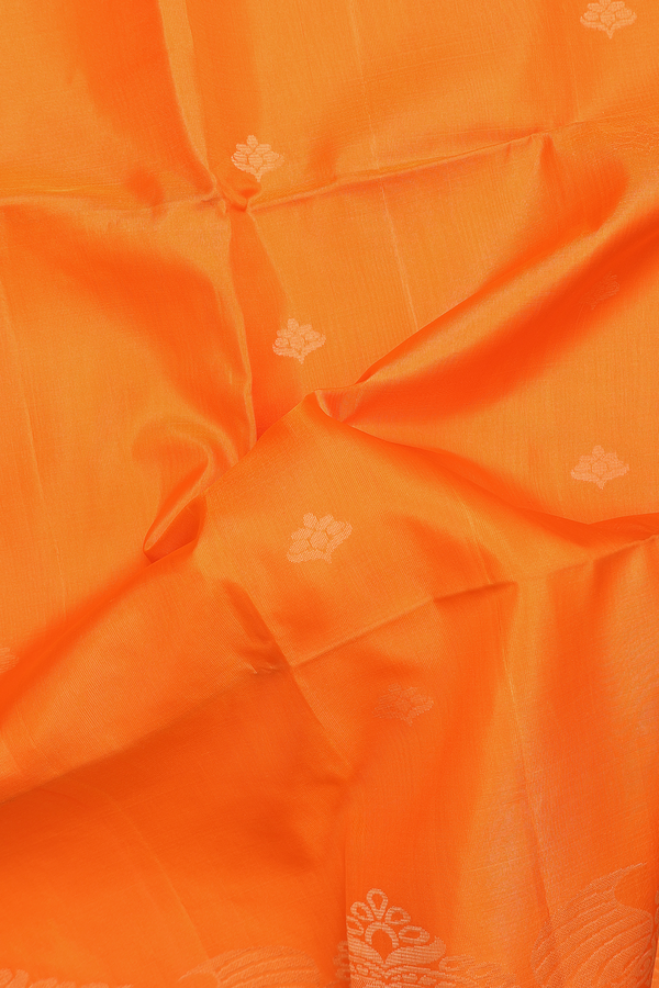 Soft Silk Saree In Bright Orange With Zari Buttas