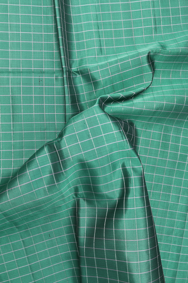 Soft Silk Saree In Jade Green With Checks Design