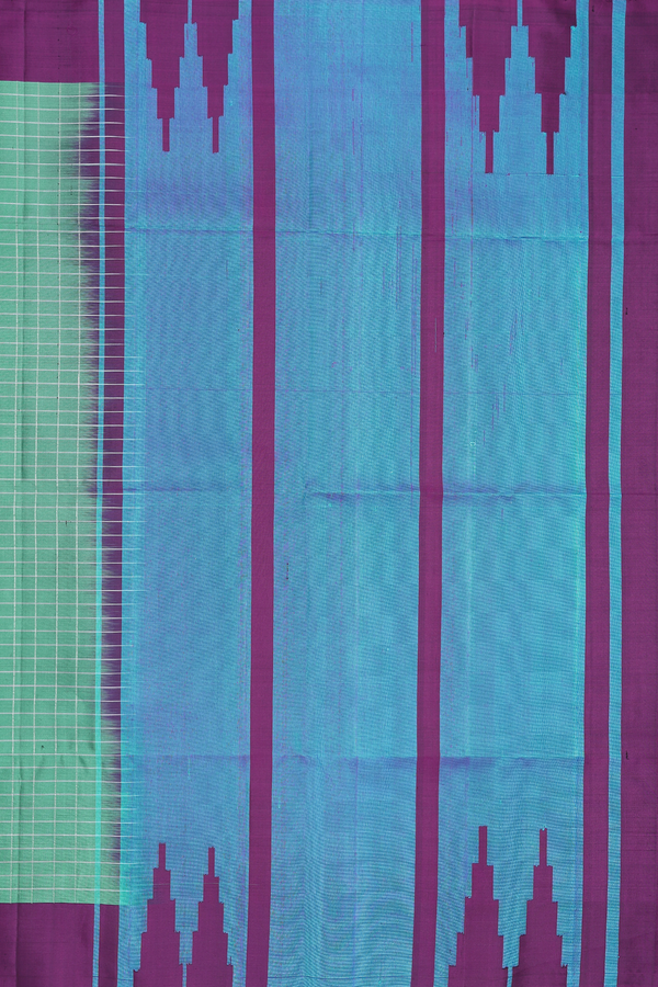 Soft Silk Saree In Jade Green With Checks Design