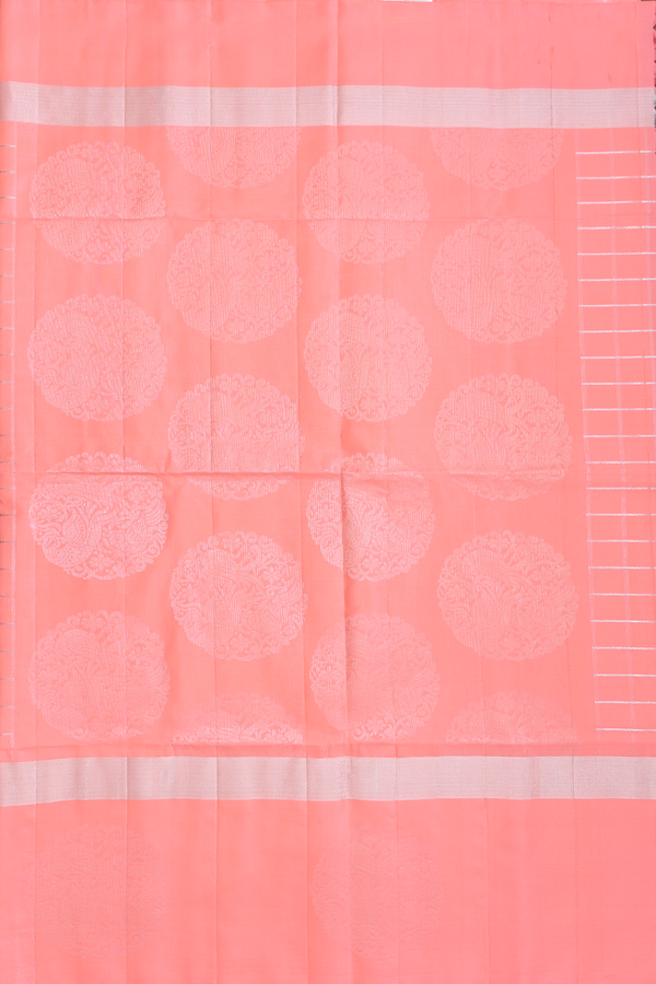 Soft Silk Saree In Peach With Checks Design