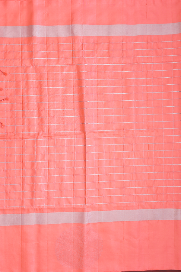 Soft Silk Saree In Peach With Checks Design