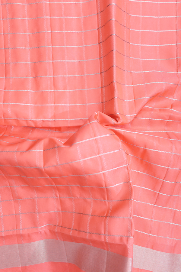 Soft Silk Saree In Peach With Checks Design