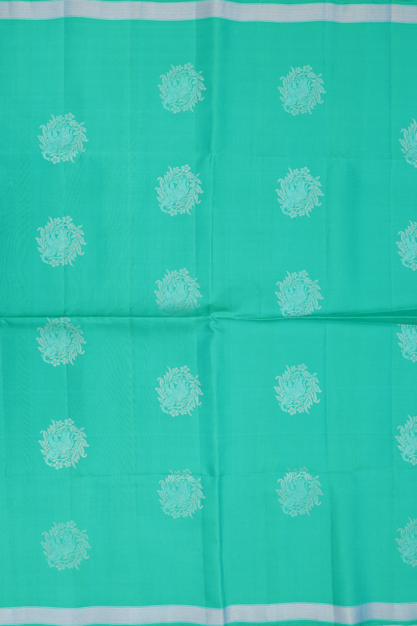 Soft Silk Saree In Aqua Green With Elephant Motifs